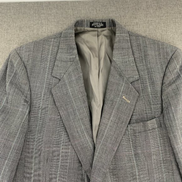 Vintage Mens Towncraft Suit Wool Blazer Cream Black 2 Button Size 42L W36 Jacket - Picture 2 of 16